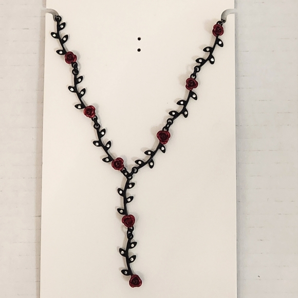 Red Metal Roses, Rhinestone Tassel, Victorian Inspired - Picture 12 of 12